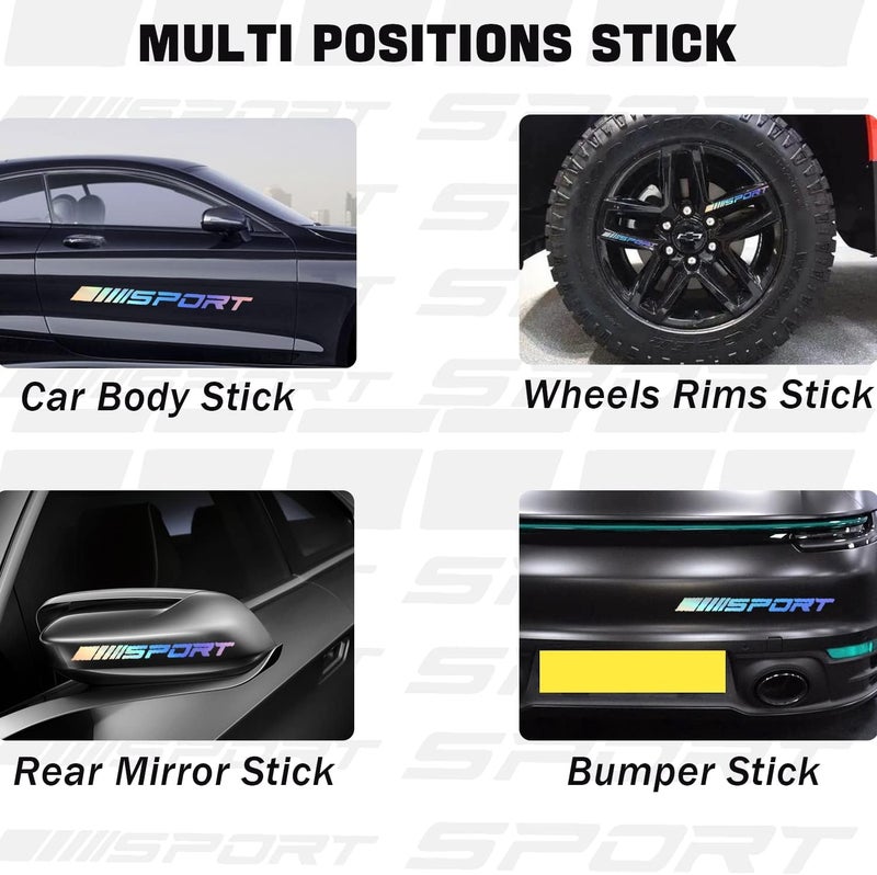 Pincuttee 14pcs Car Decal Stickers,Wheel Rim Decal Sticker,Sport Logo Reflective Stickers,Sport Emblem Car Rear Bumper Sticker,Rear Mirror Decals for All Vehicles(Multi-Color,14PCS) - Image 3